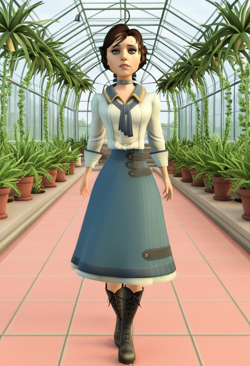 elizabeth_bioshock,  dark brown ponytail hair,  no bangs on Tensor.Art
