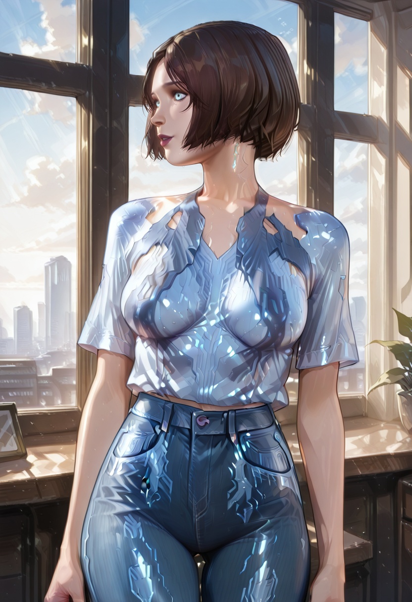 cortana_android,  short brown bob haircut,  blue eyes on Tensor.Art