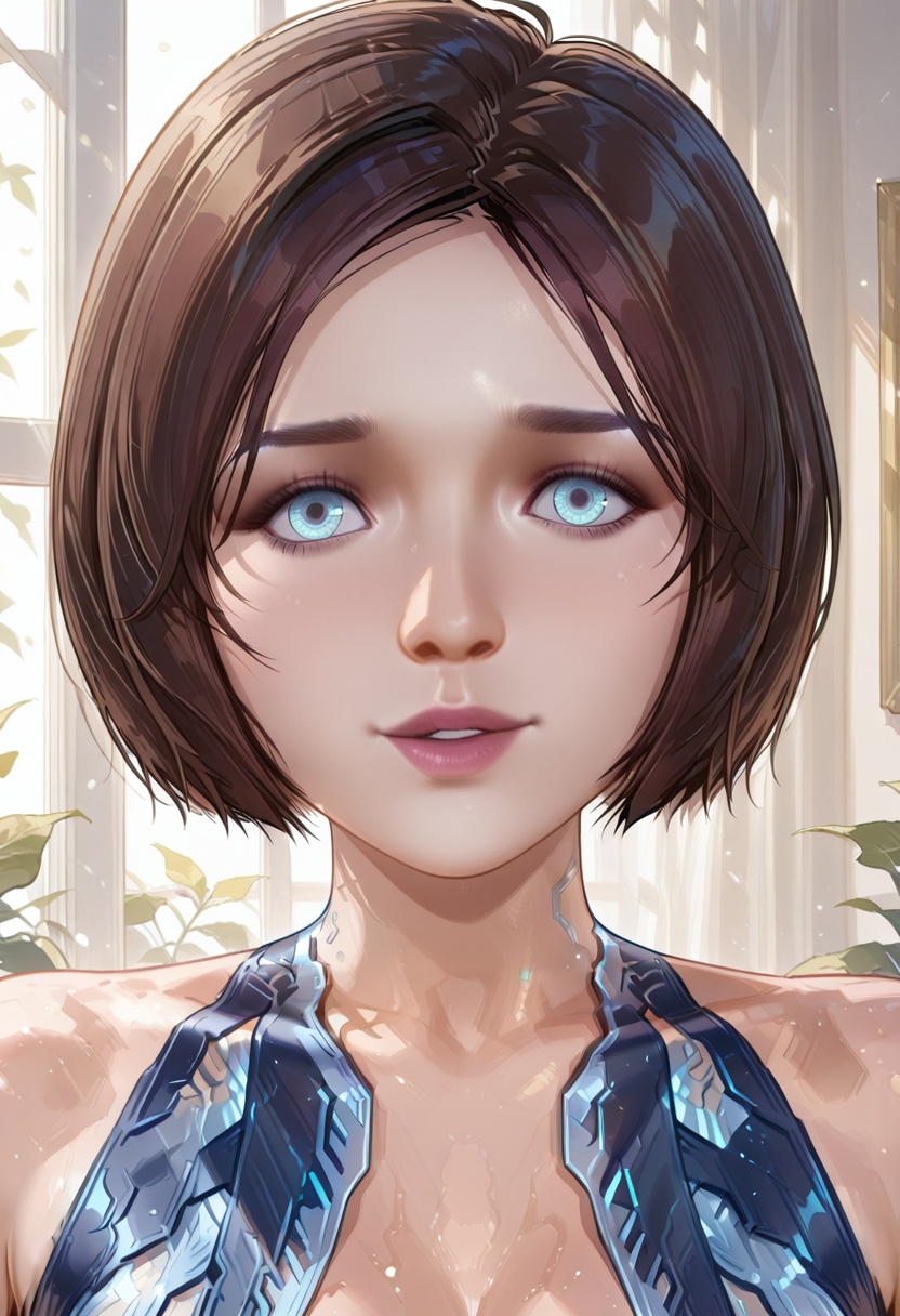 cortana_android,  short brown bob haircut,  blue eyes on Tensor.Art