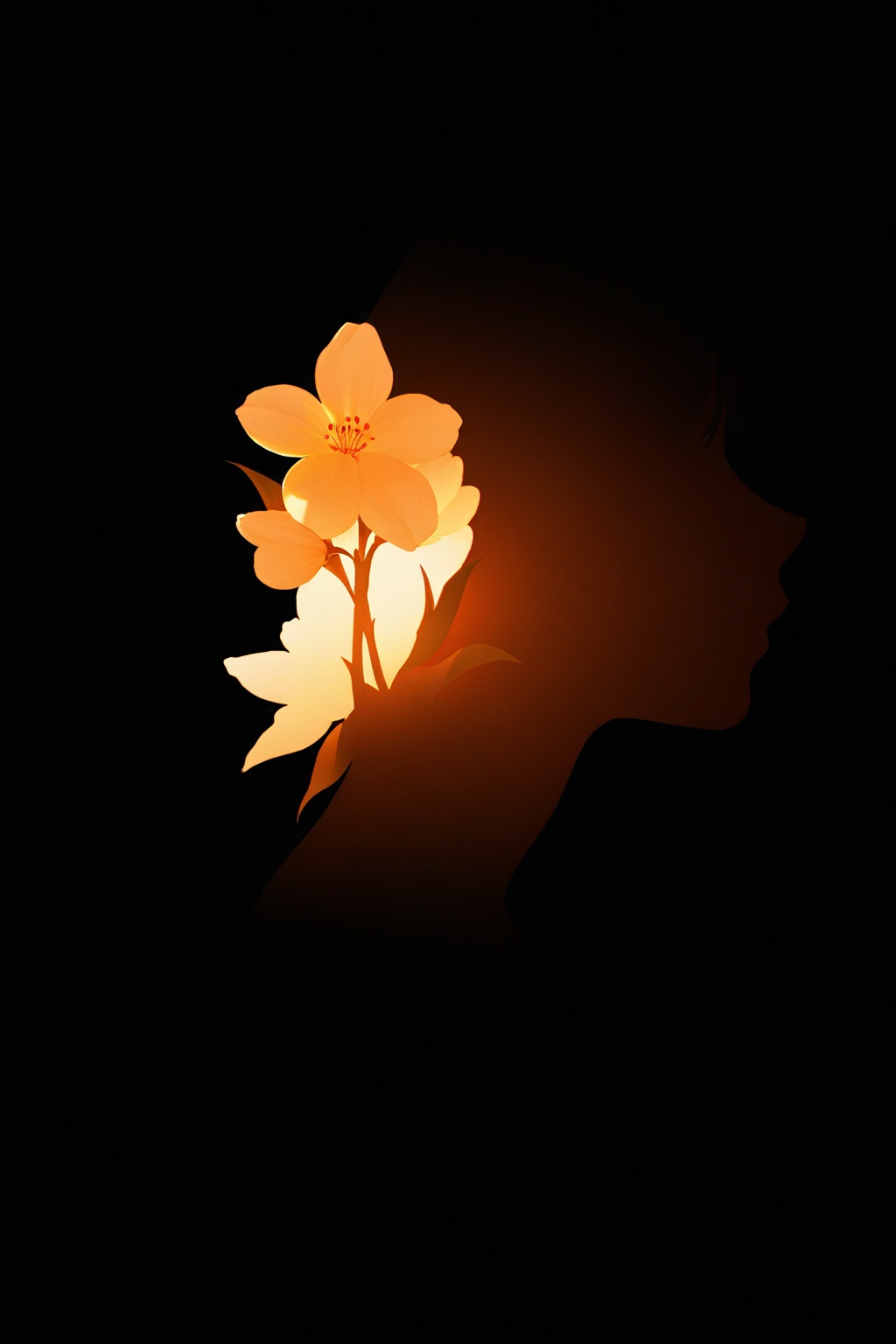 silhouette of a woman in profile. Inside the silhouette you can see the double exposure with a flower,  masterpiece,  ((do...