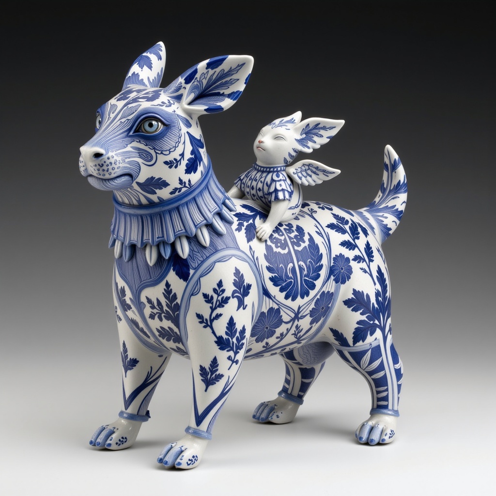 ((porcelain)),  Multi-layered (blue and white porcelain),  human-animal hybrid on Tensor.Art