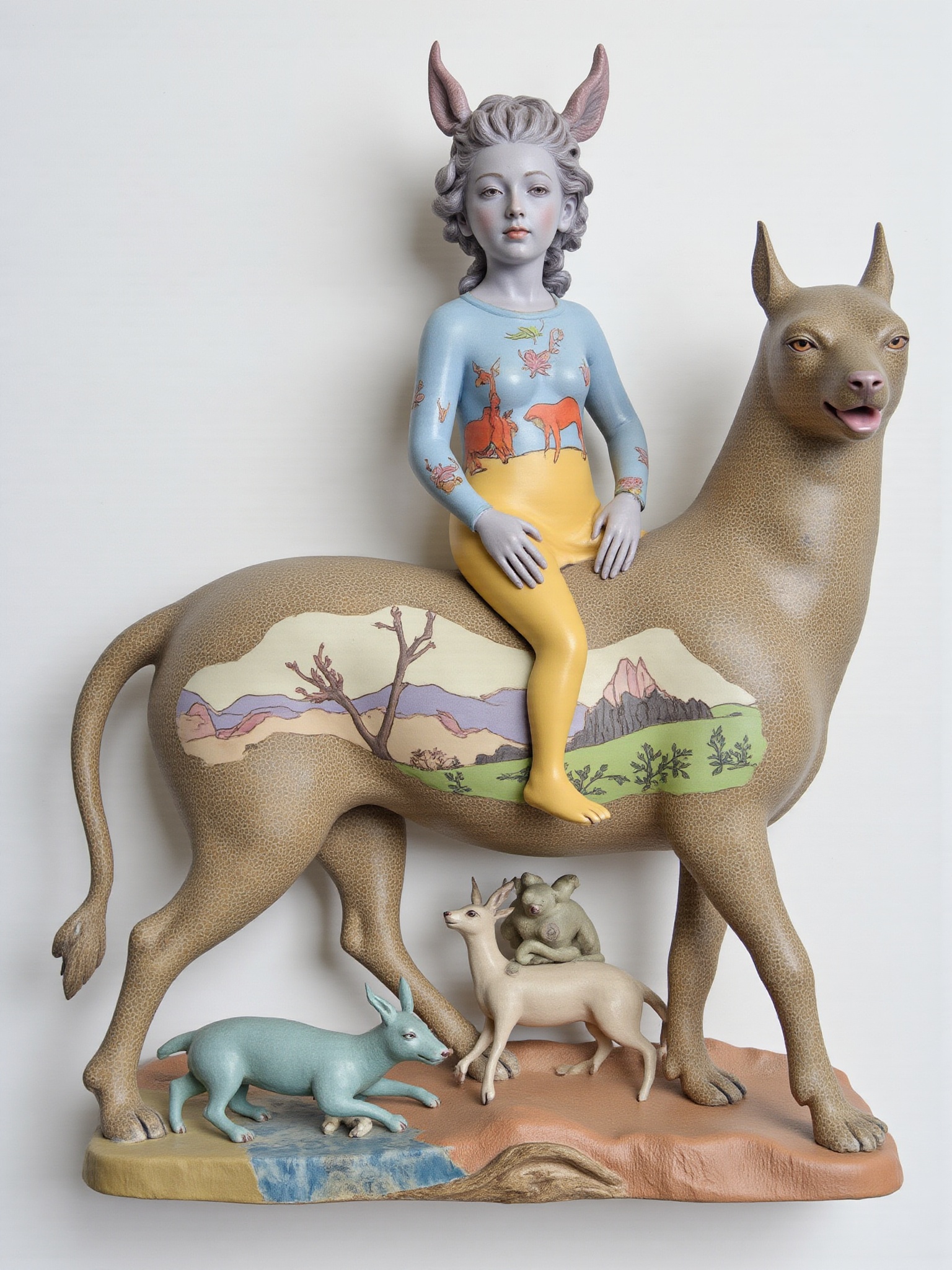 ((porcelain)),  human-animal hybrid,  mystical and mixed effects.wearing a natural landscape on Tensor.Art