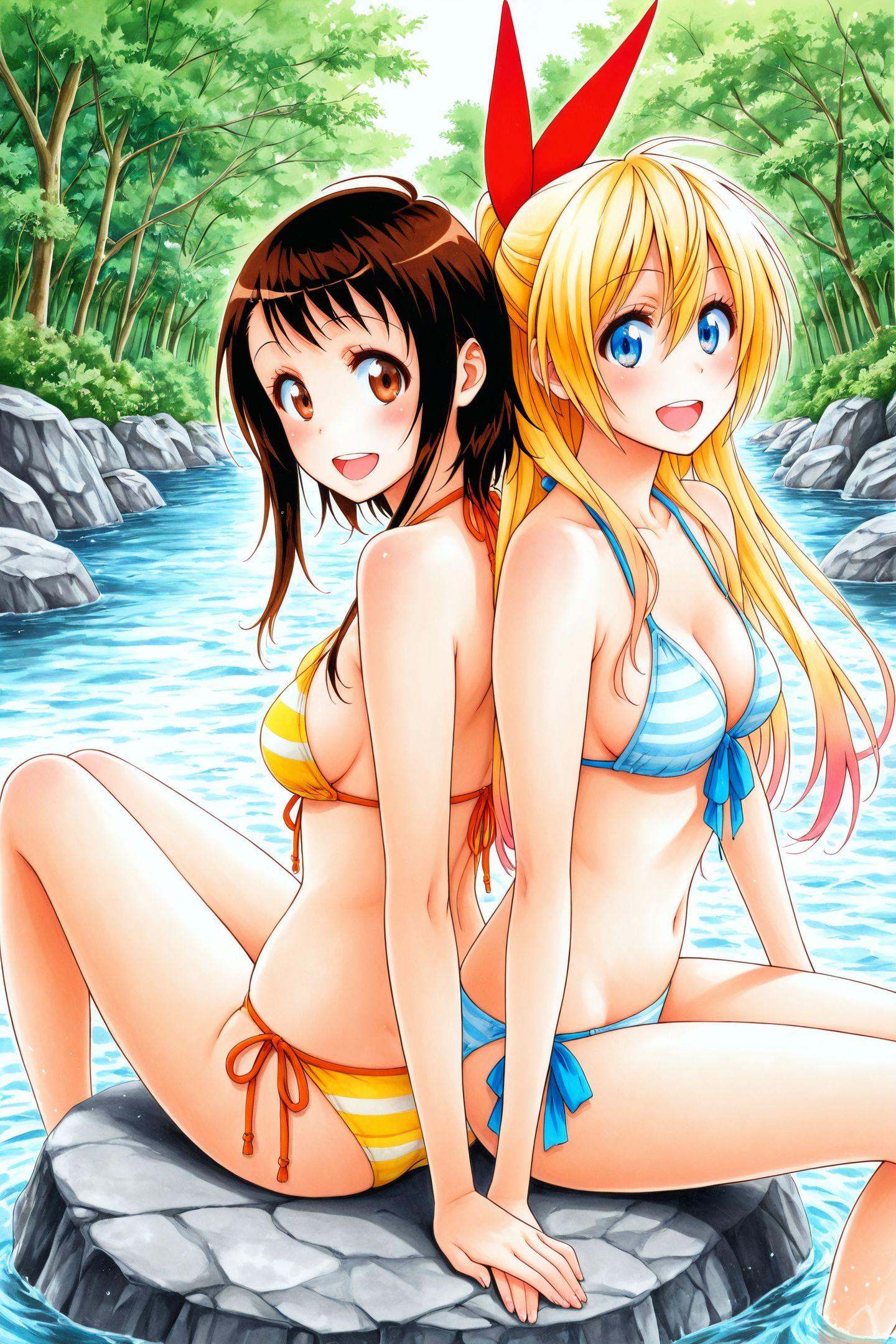 Comic Style,  2girls,  Kirisaki Chitoge on Tensor.Art