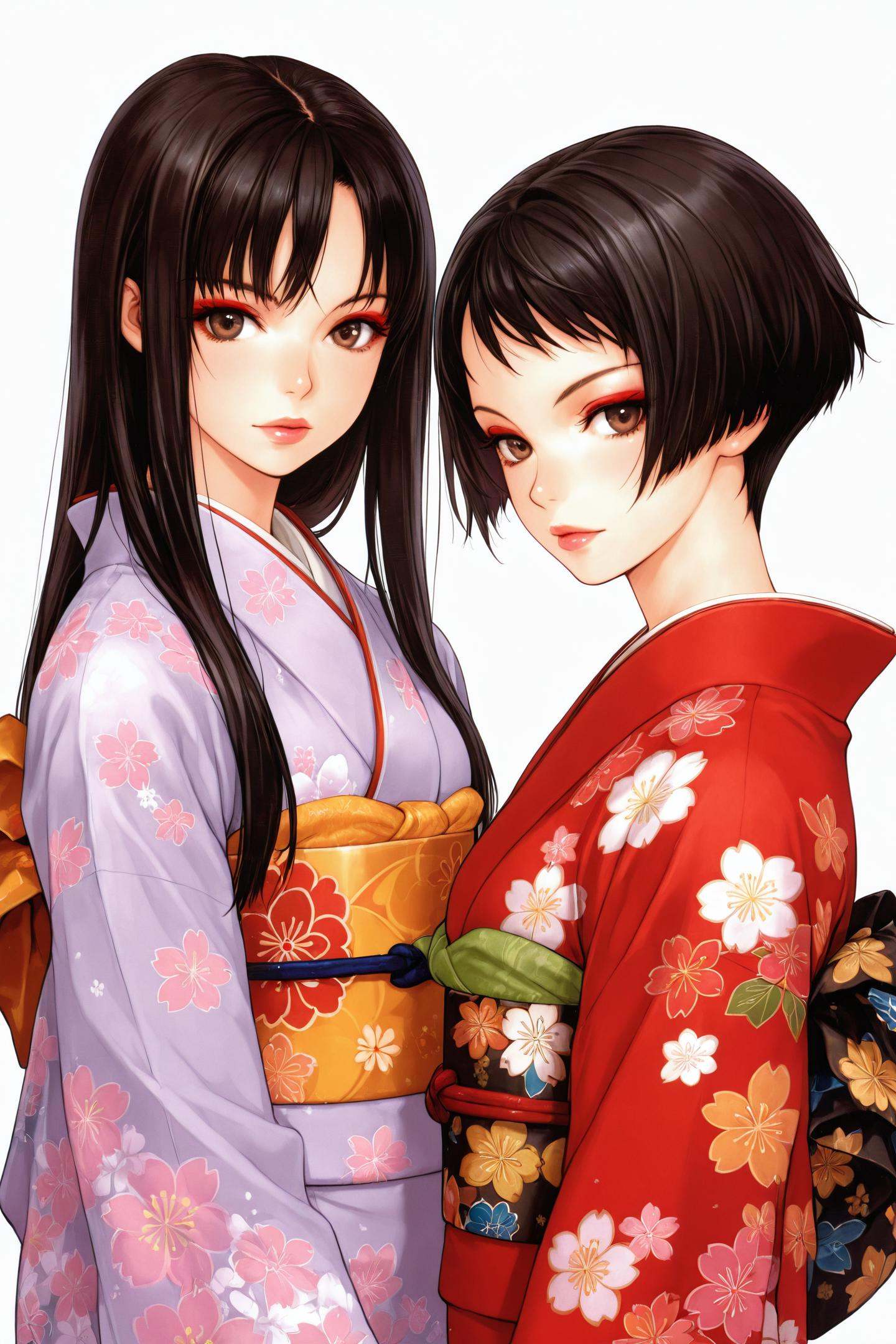2girls,  japanese clothes,  kimono on Tensor.Art