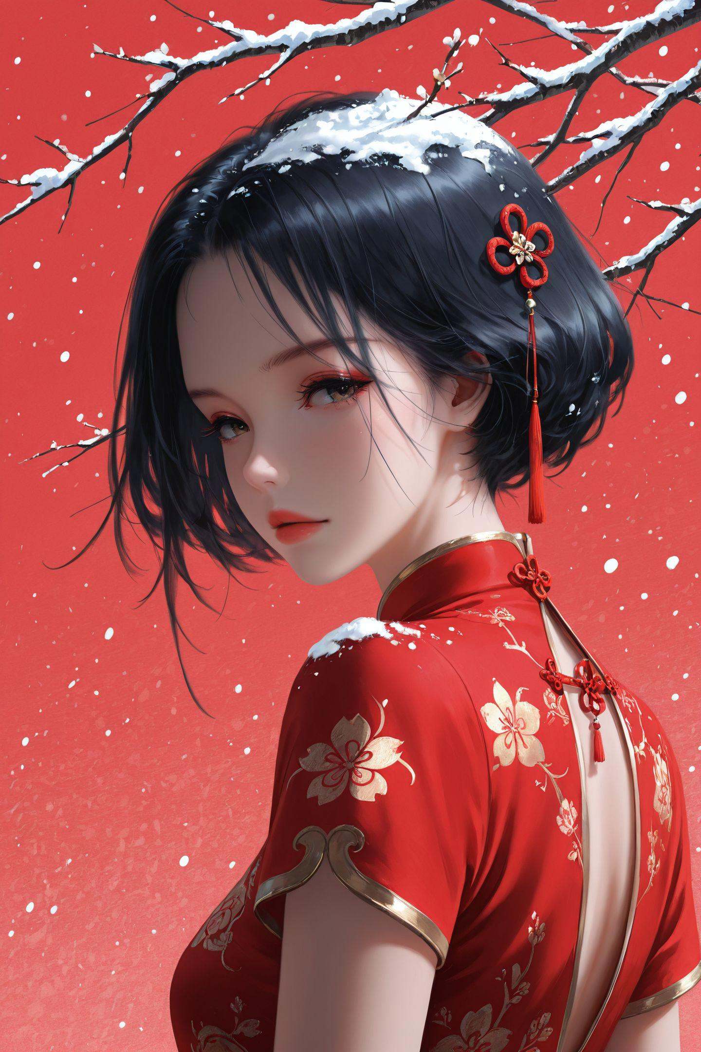 solo,  black hair,  short hair on Tensor.Art