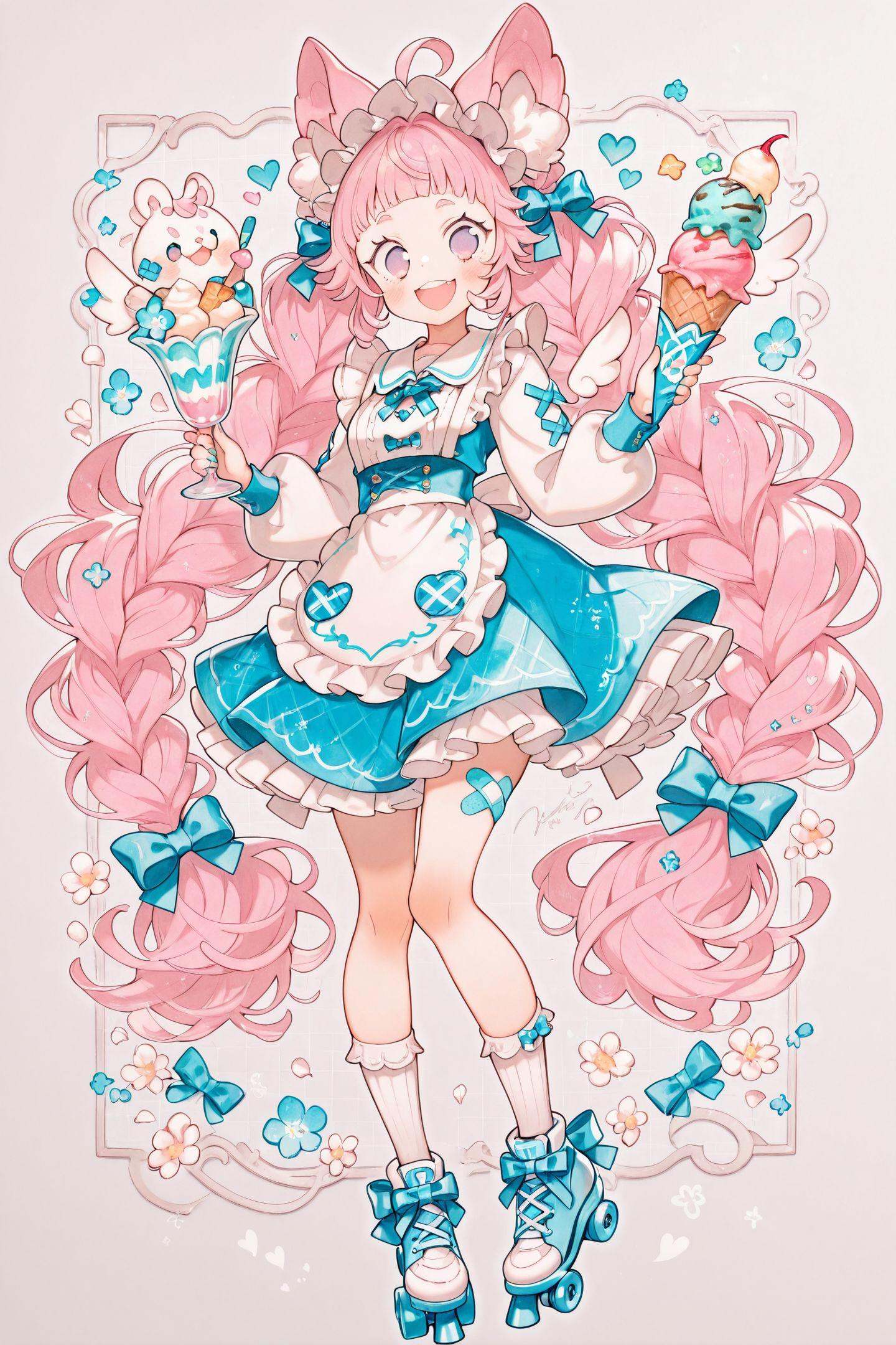1girl,  roller skates,  pink hair on Tensor.Art