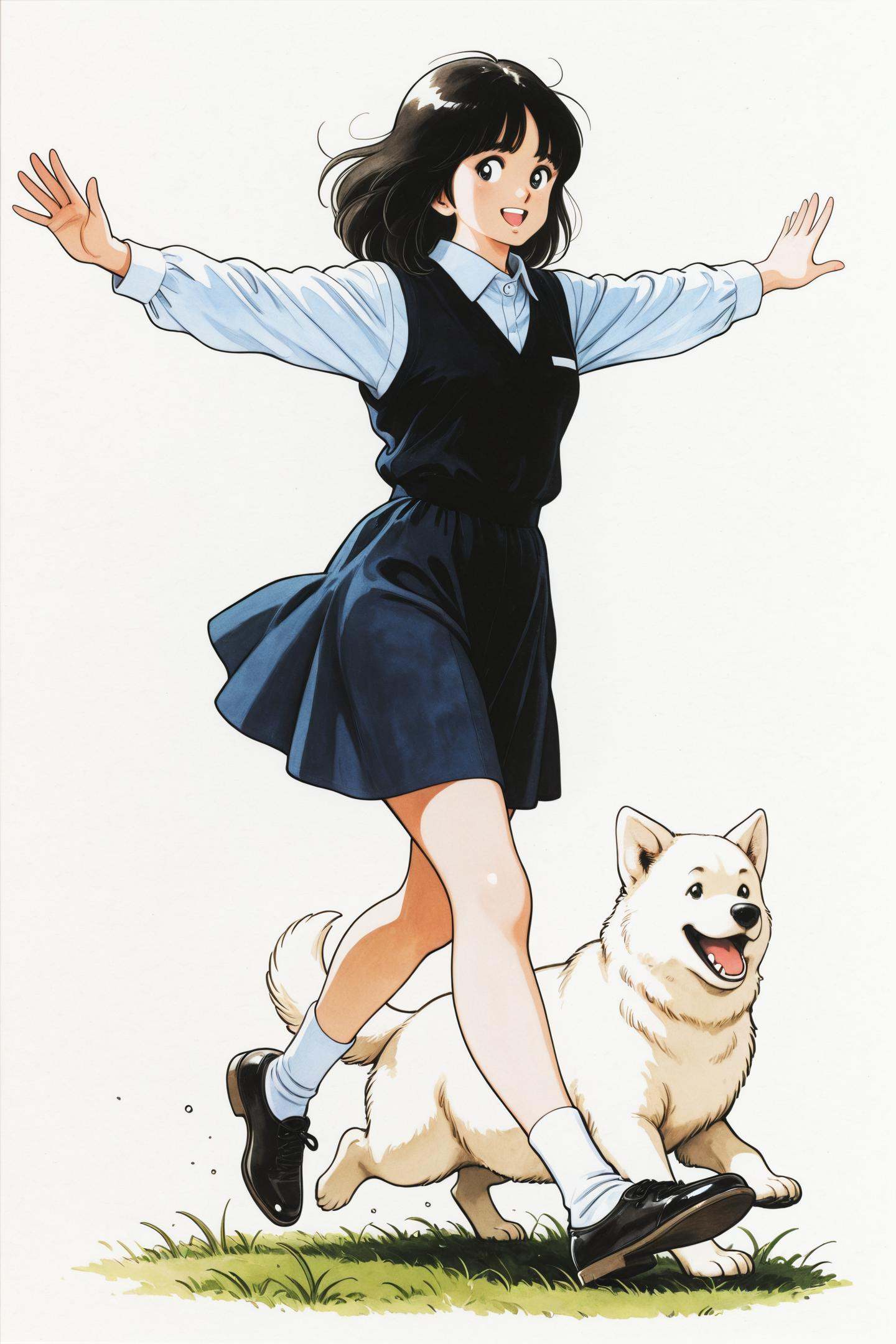1girl,  shirt,  fat white dog on Tensor.Art