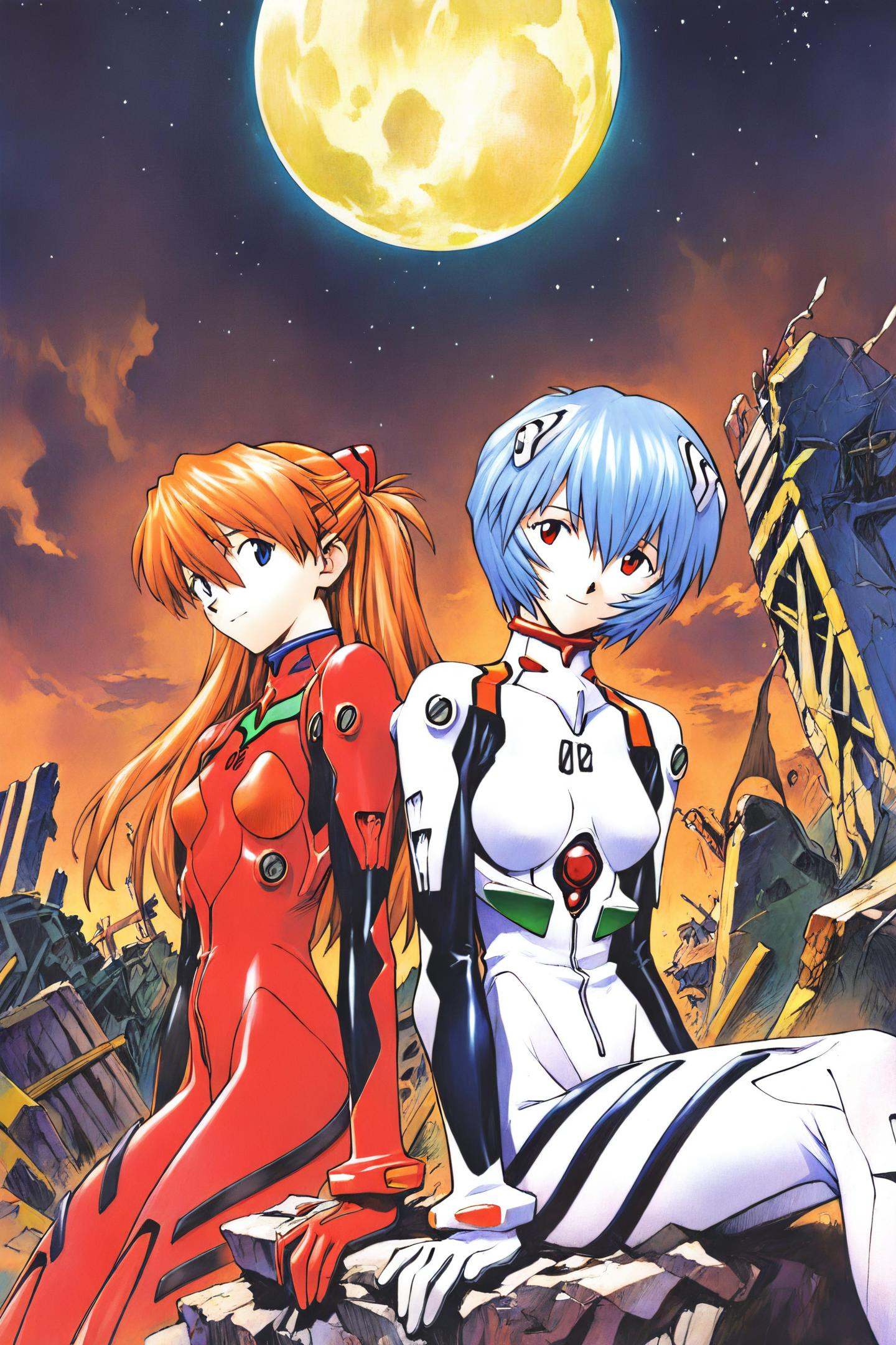 Sadamoto Yoshiyuki Style,  2girls,  ayanami rei on Tensor.Art