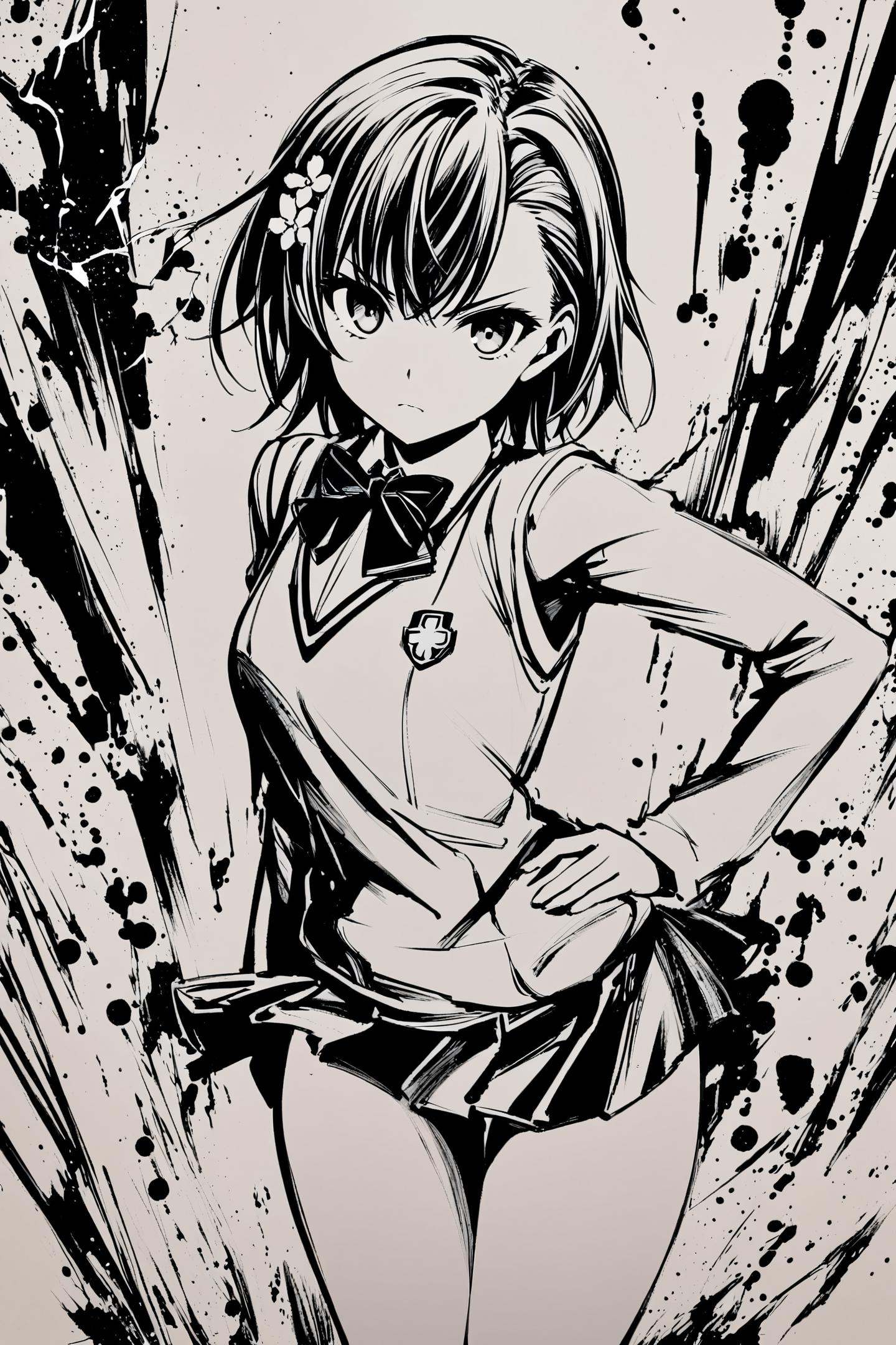 monochrome,  greyscale,  1girl on Tensor.Art