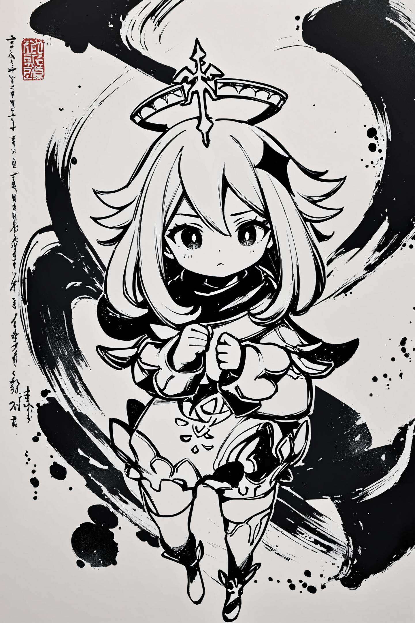 paimon \(genshin impact\),  1girl,  monochrome on Tensor.Art