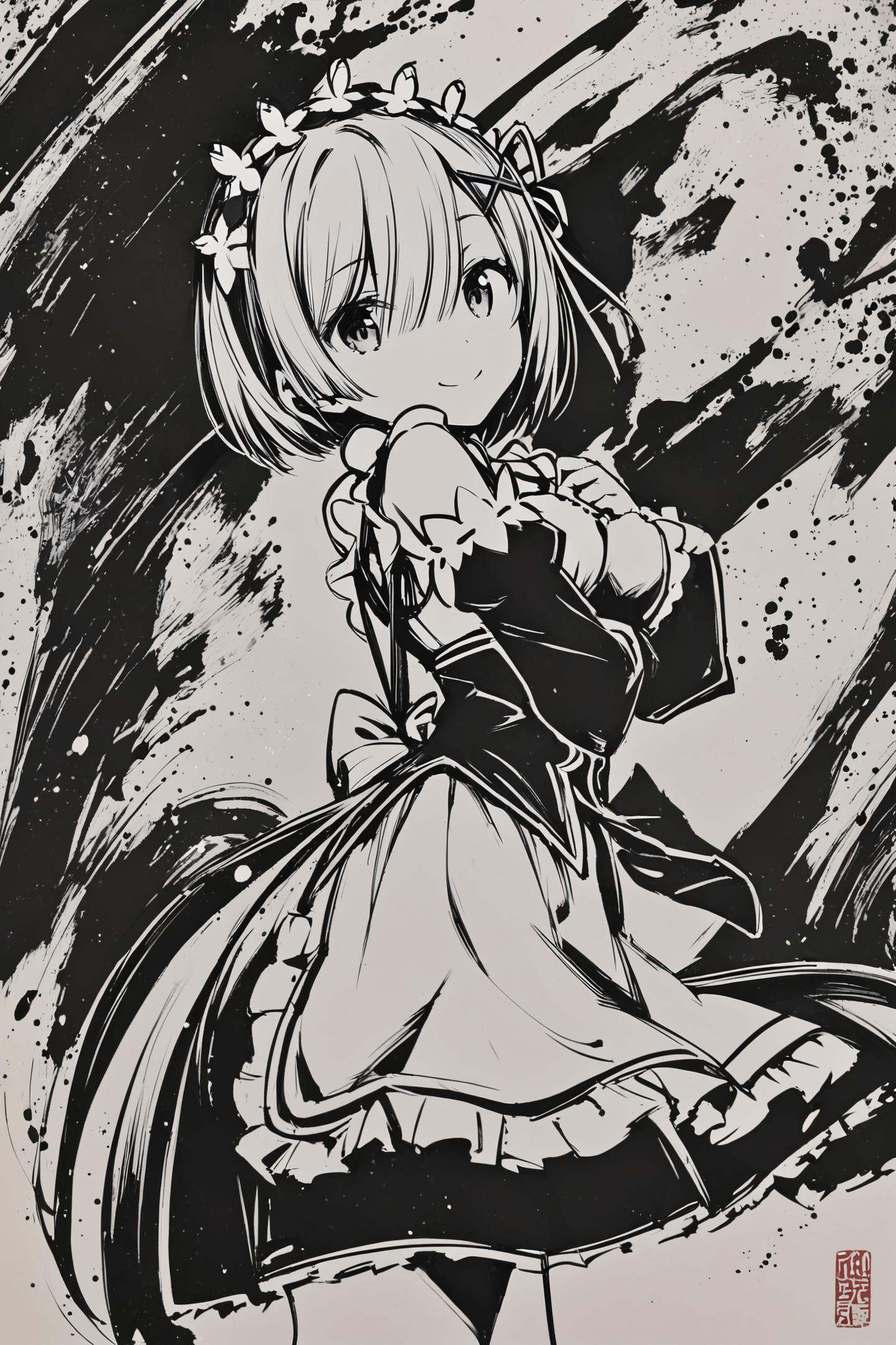 monochrome,  greyscale,  1girl on Tensor.Art