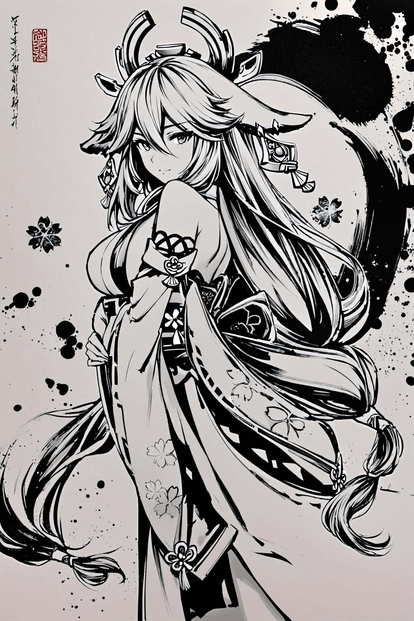 1girl,  monochrome,  solo on Tensor.Art