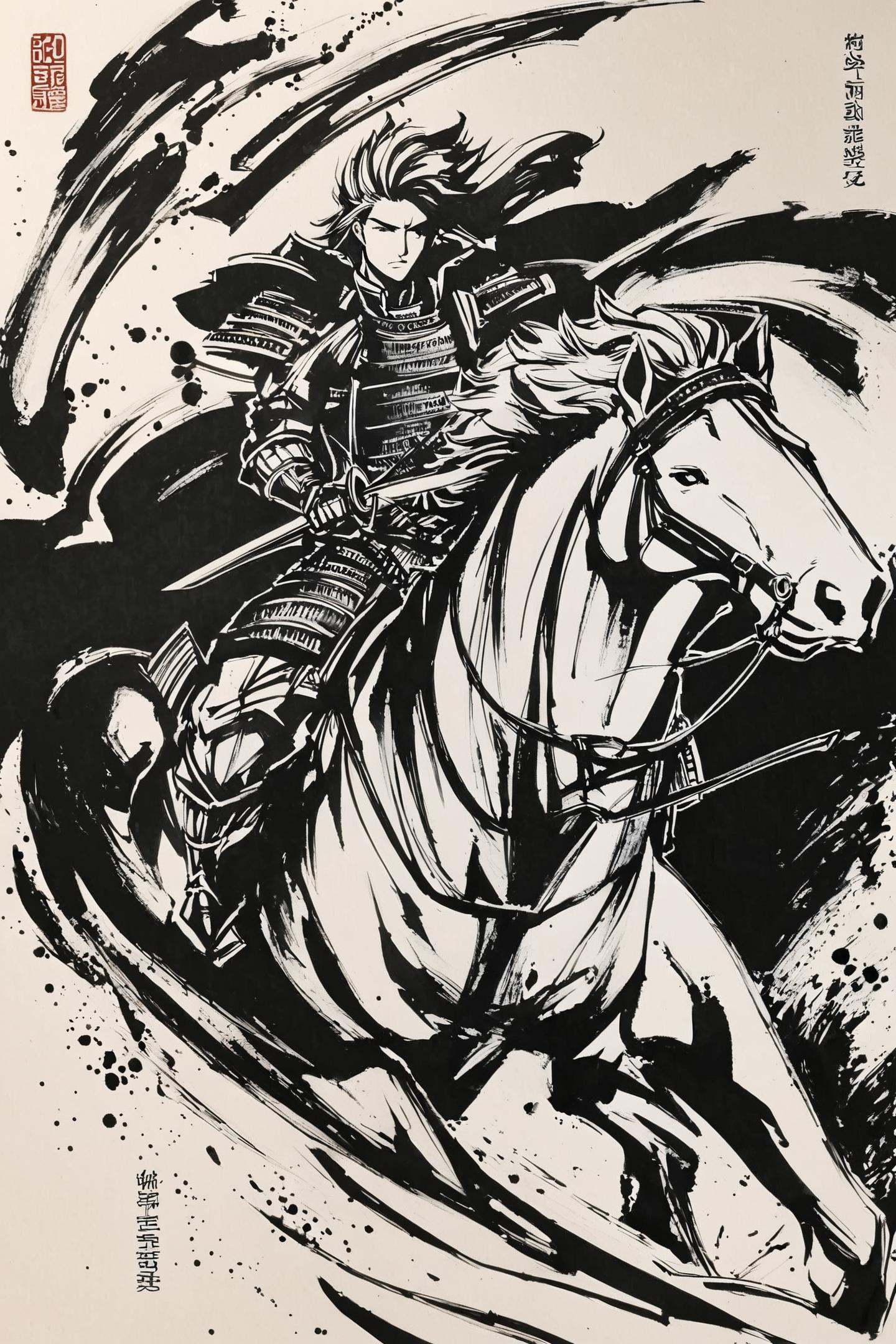 monochrome,  weapon,  japanese armor on Tensor.Art