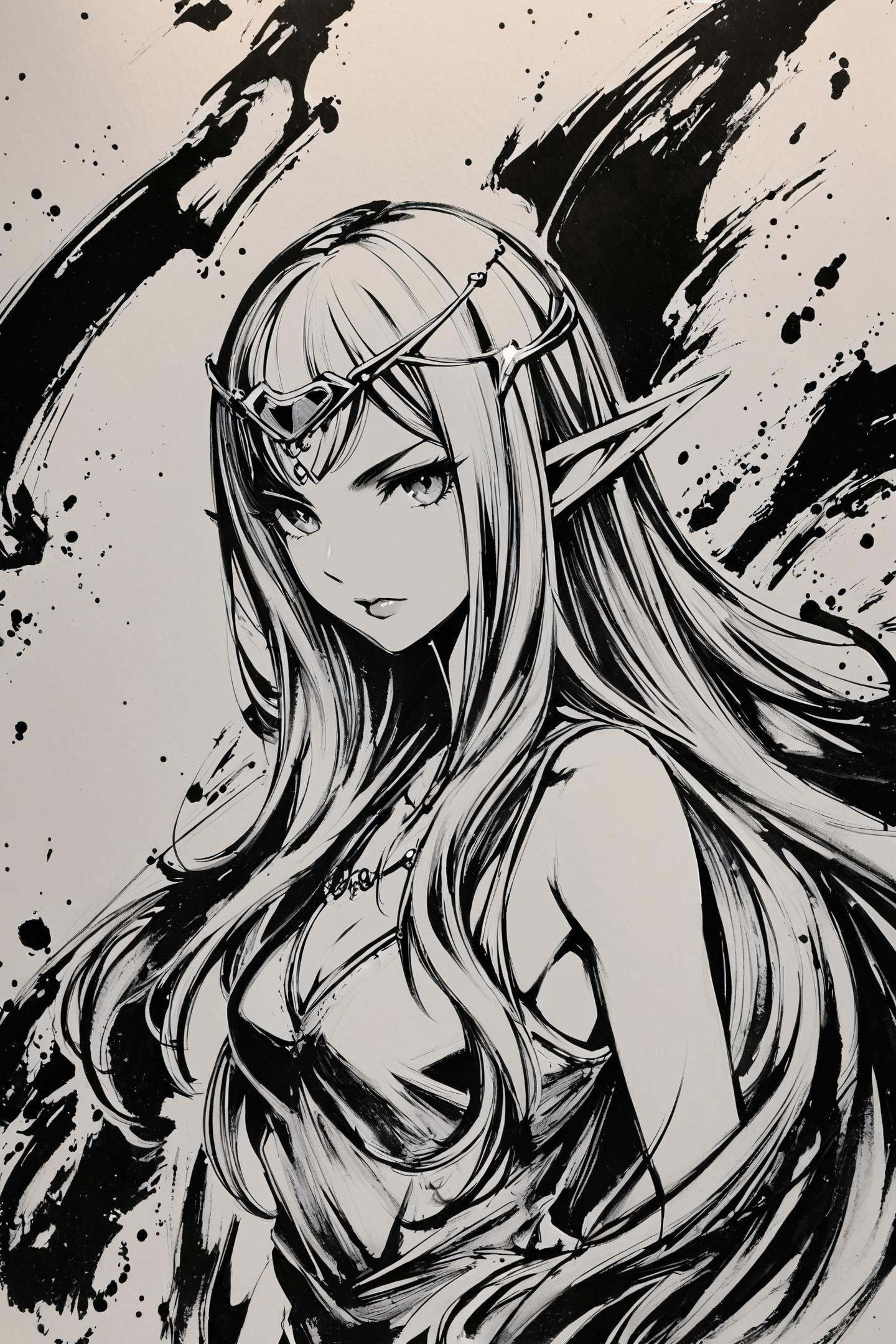 monochrome,  greyscale,  1girl on Tensor.Art