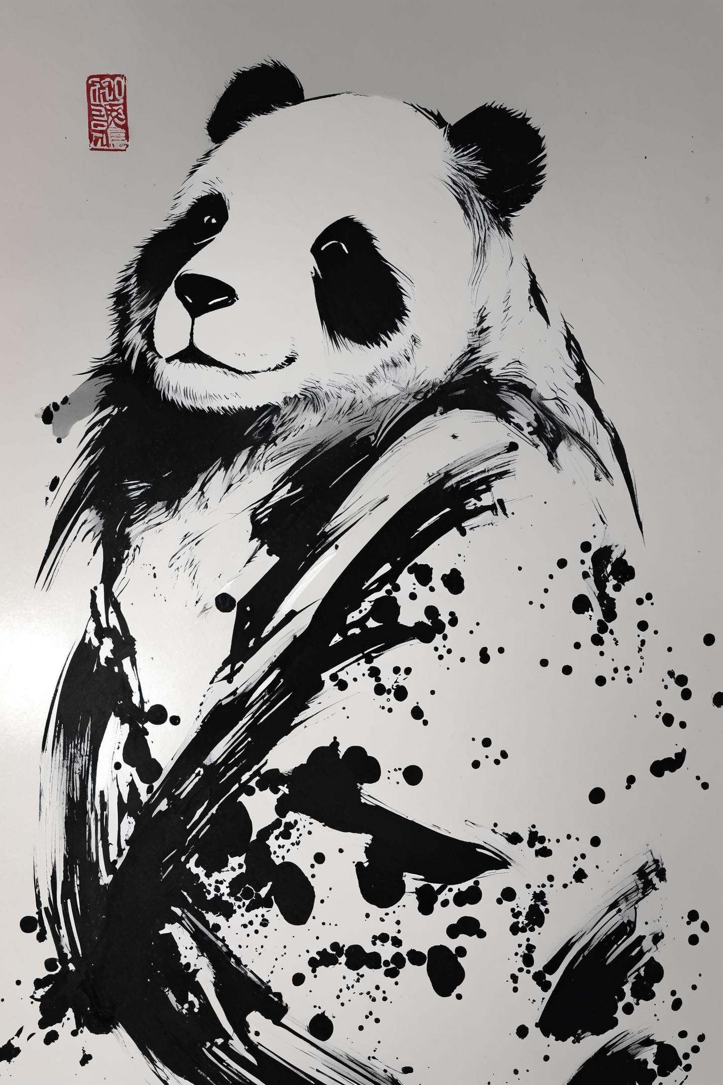 panda,  monochrome,  solo on Tensor.Art