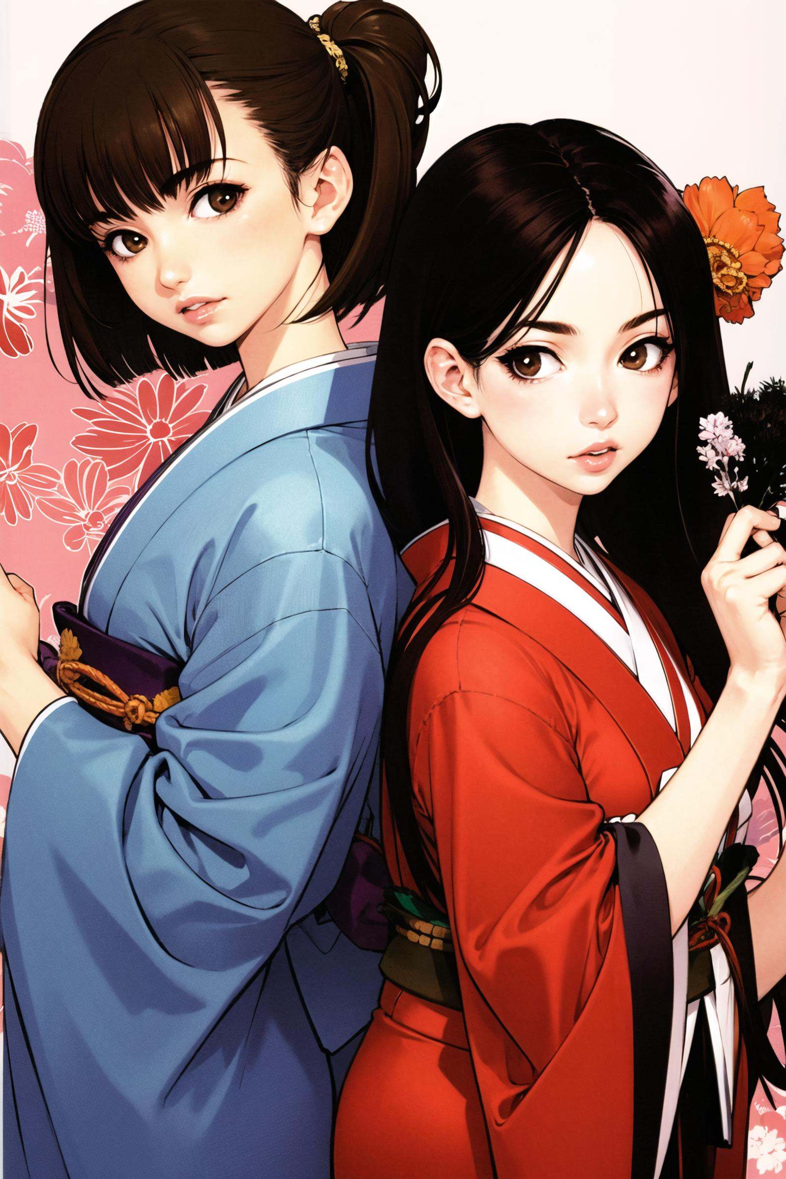 multiple girls,  2girls,  japanese clothes on Tensor.Art