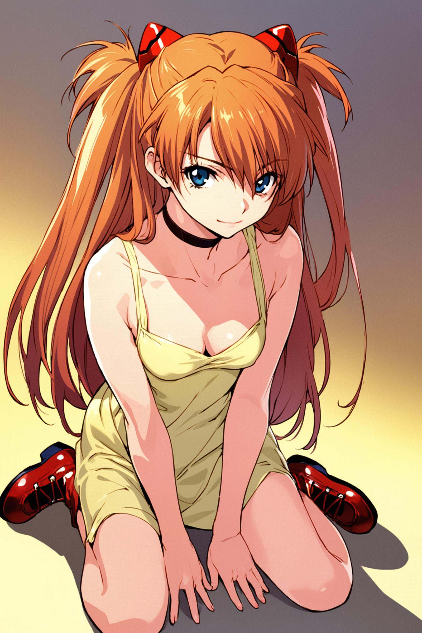 1girl,  souryuu asuka langley,  yellow dress on Tensor.Art