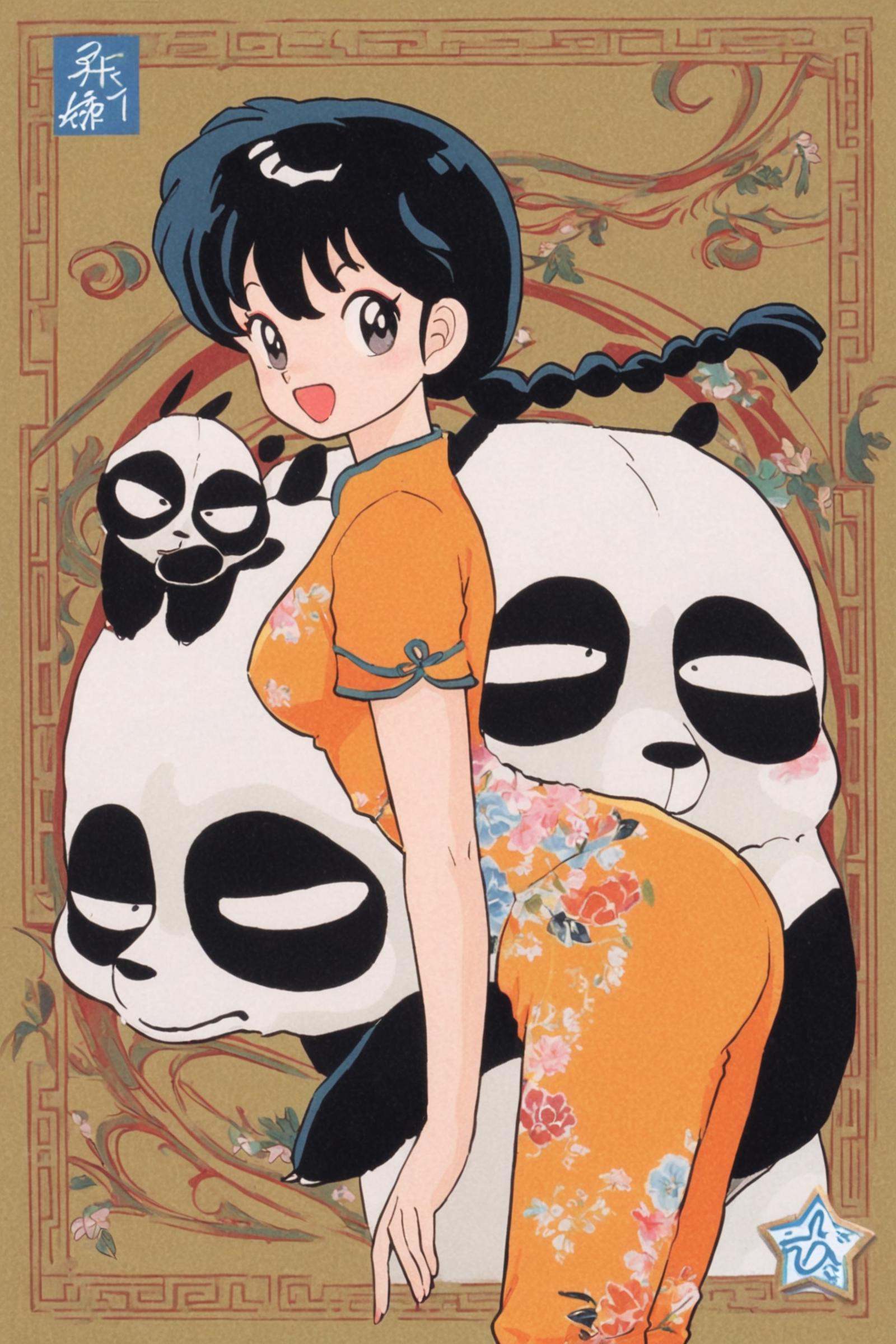 panda,  1girl,  black hair on Tensor.Art