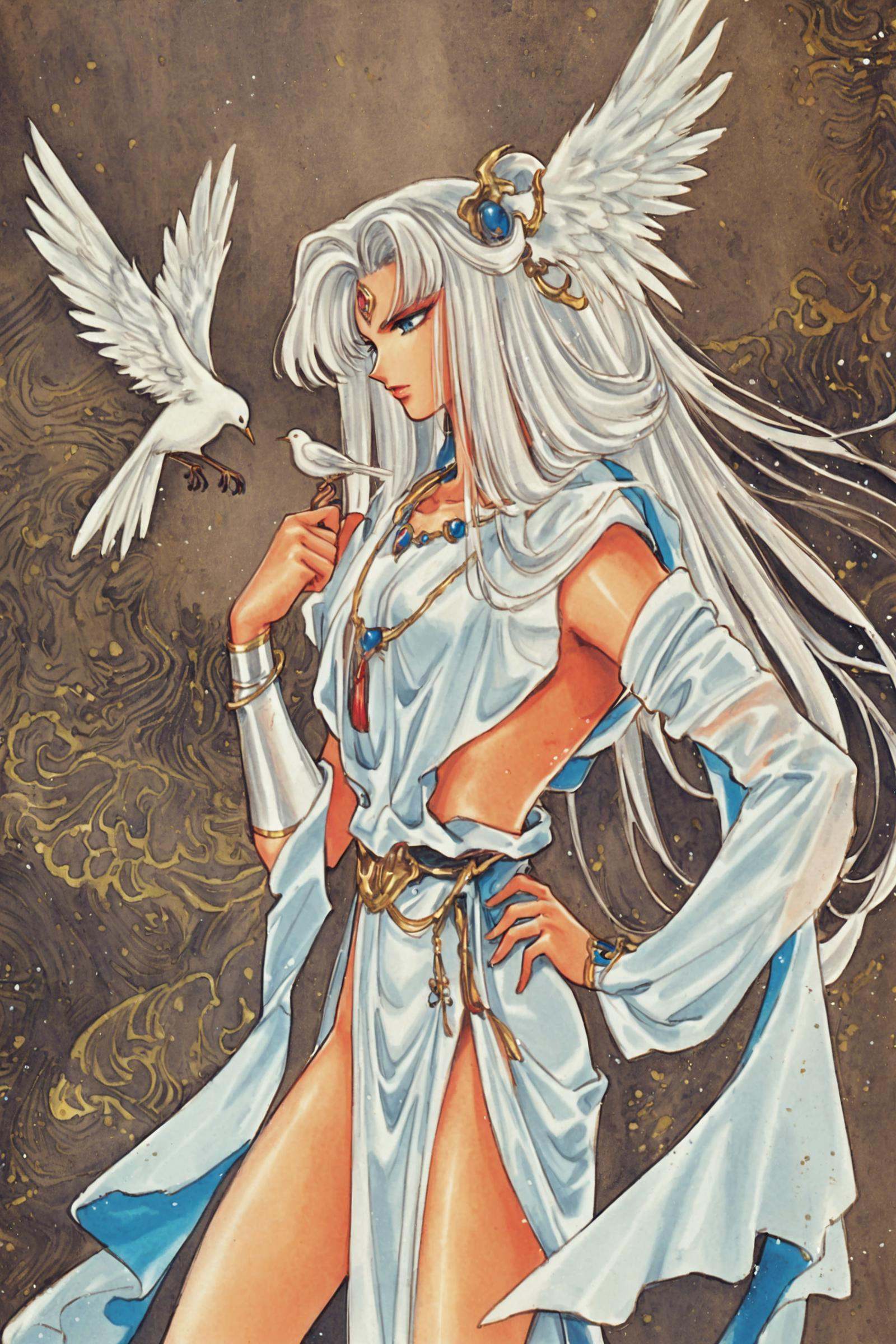 Garuda,  white bird,  white hair on Tensor.Art