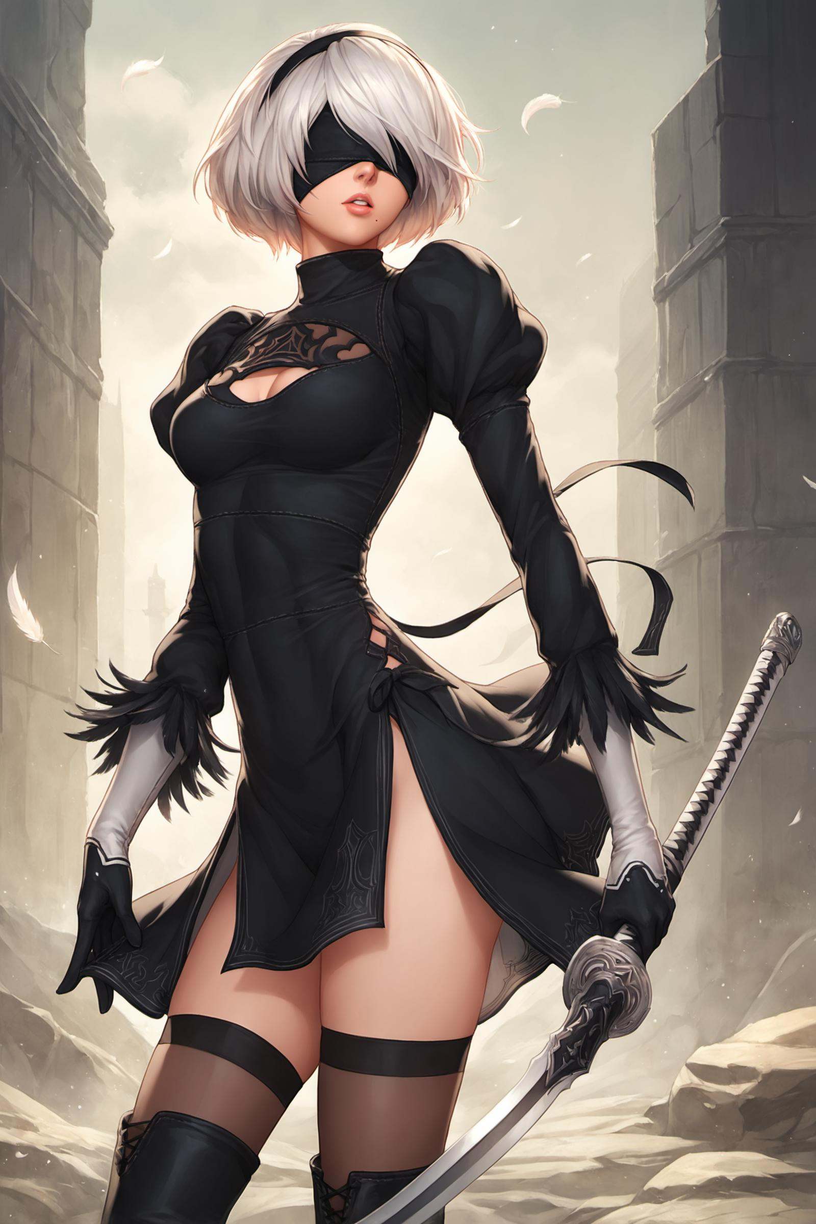 1girl,  yorha no. 2 type b,  dress on Tensor.Art