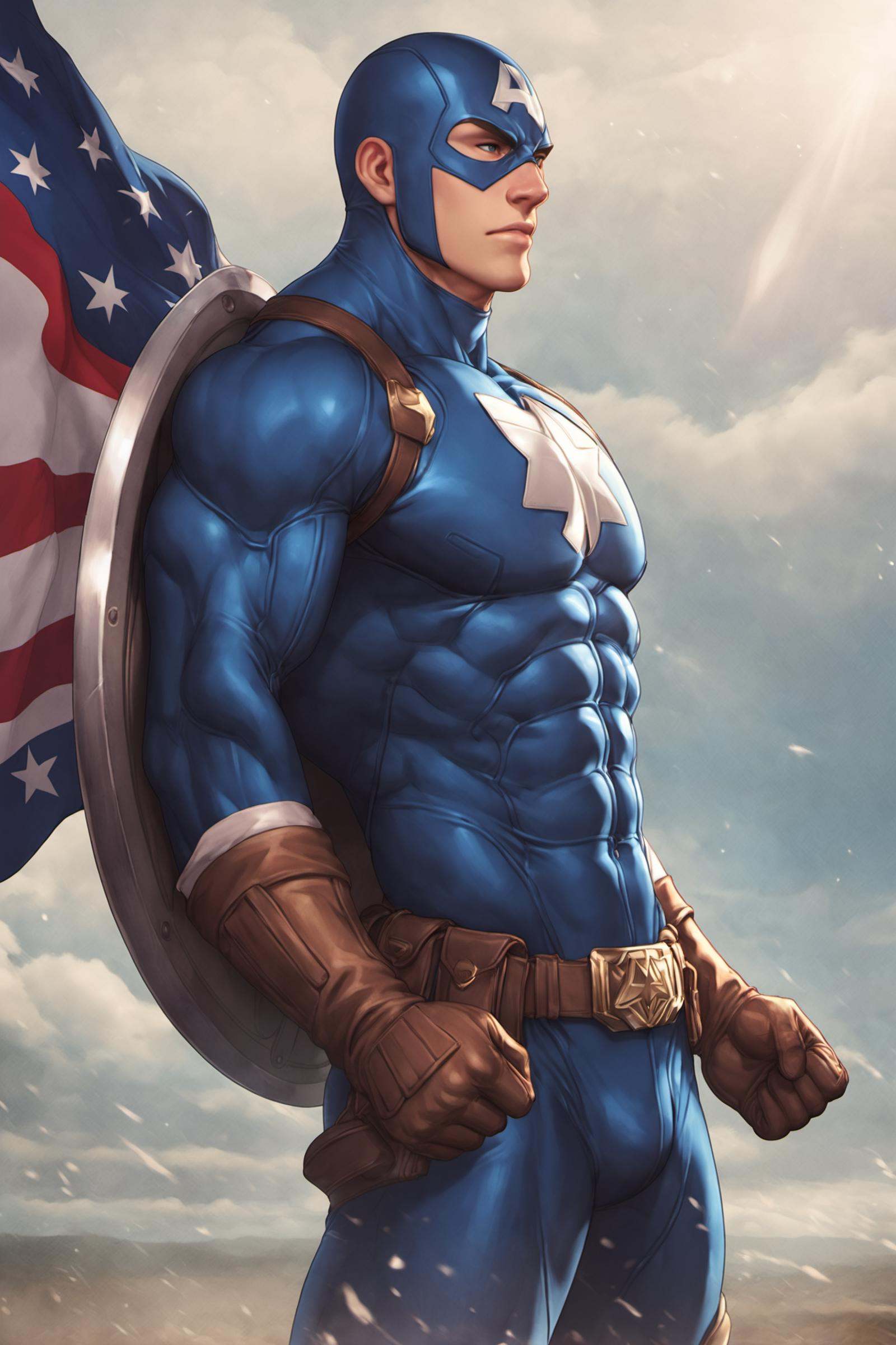 1boy,  Captain America,  male focus on Tensor.Art