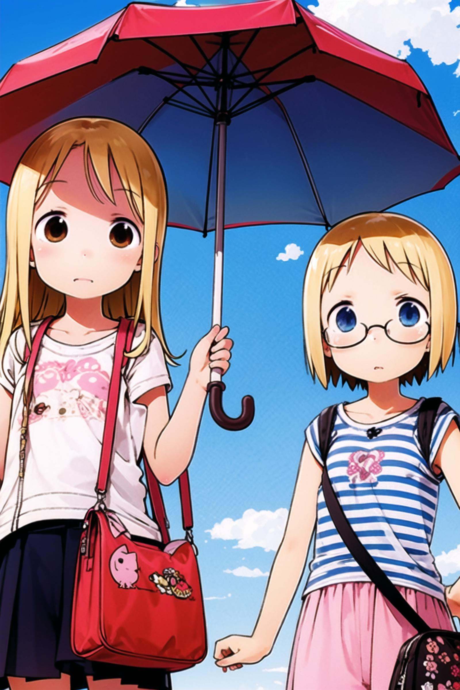 Ichigo Mashimaro,  2girls,  umbrella on Tensor.Art