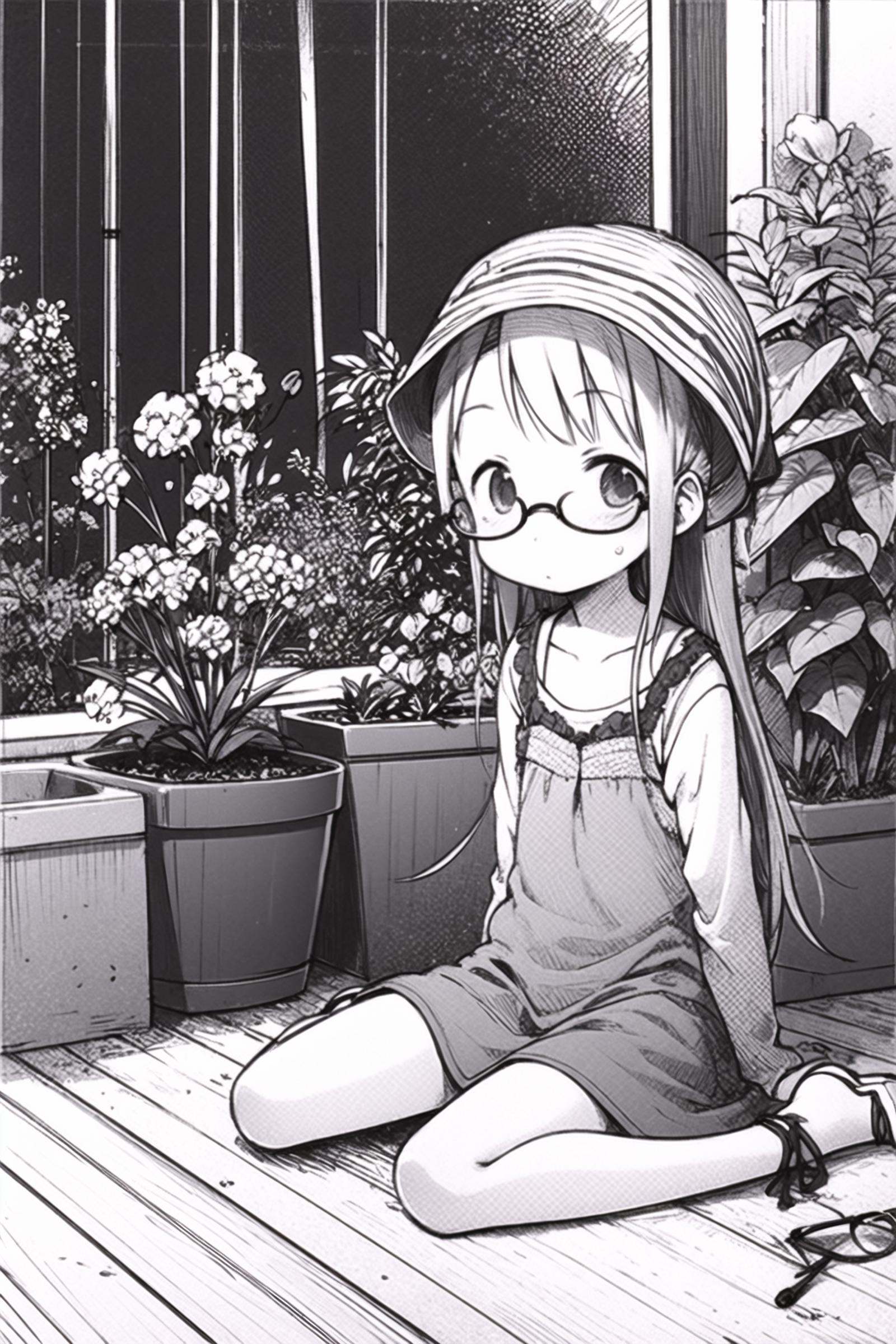 Ichigo Mashimaro,  1girl,  monochrome on Tensor.Art