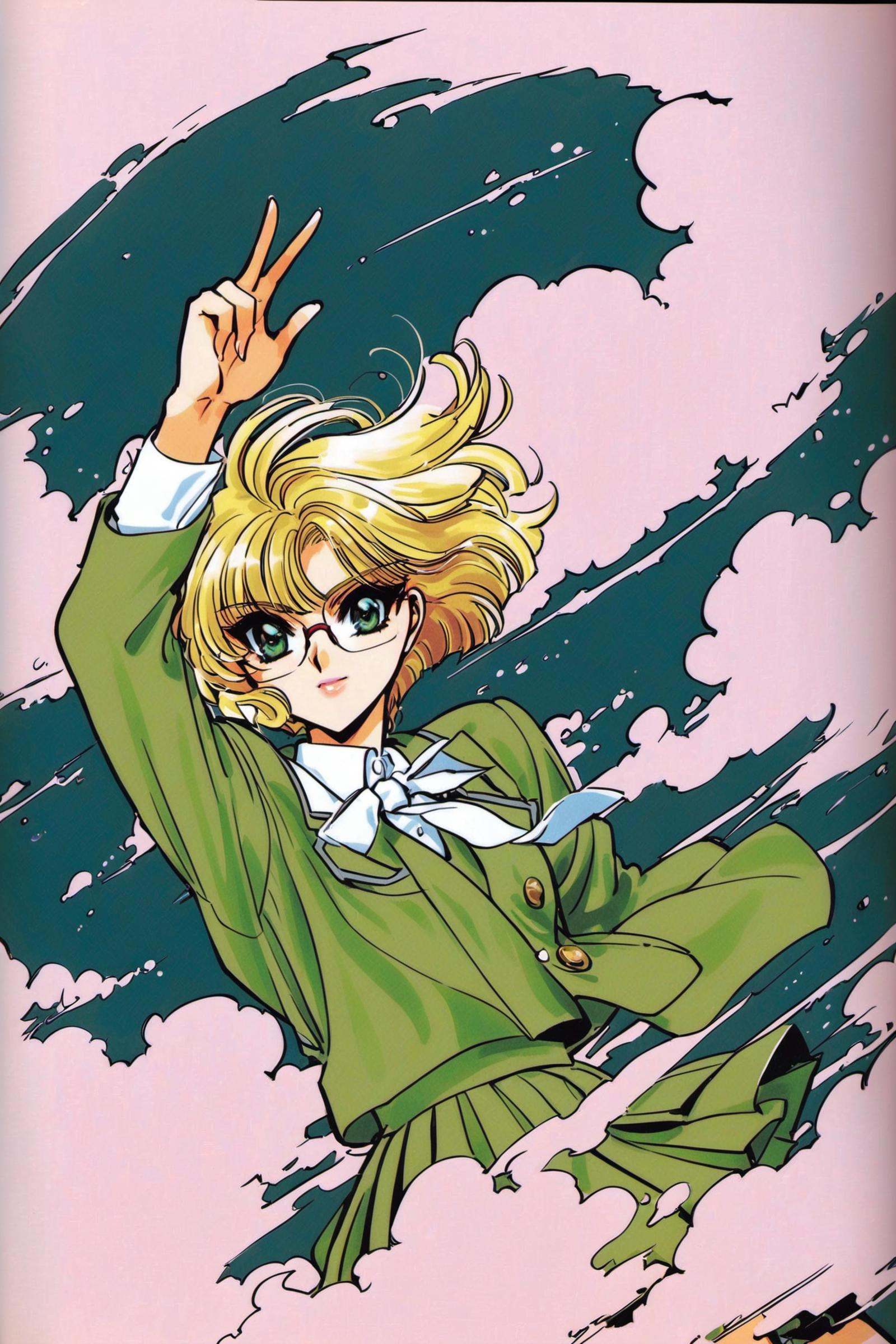 Hououji Fuu,  green theme,  school uniform on Tensor.Art