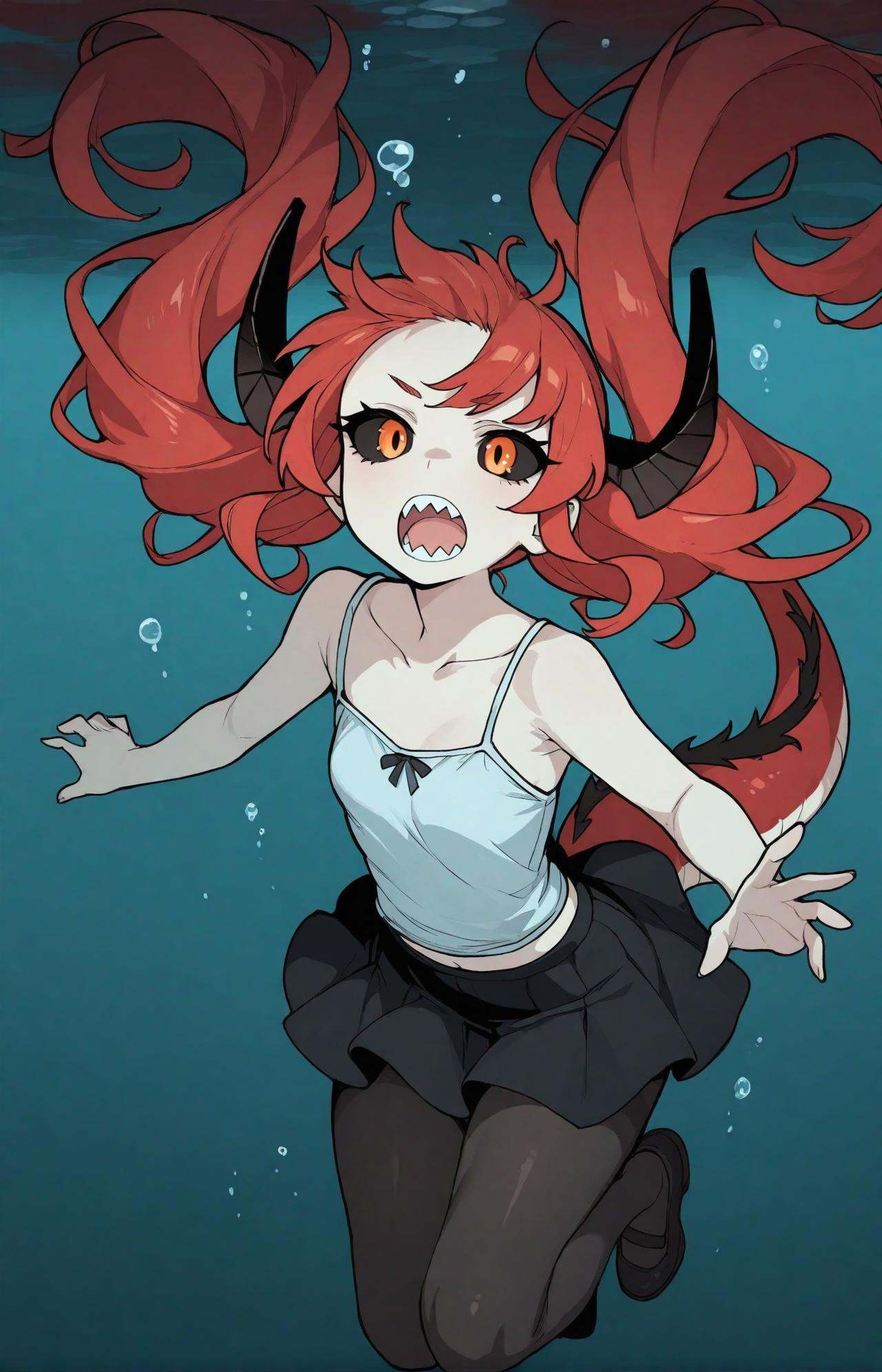 1girl,  black sclera,  red hair on Tensor.Art