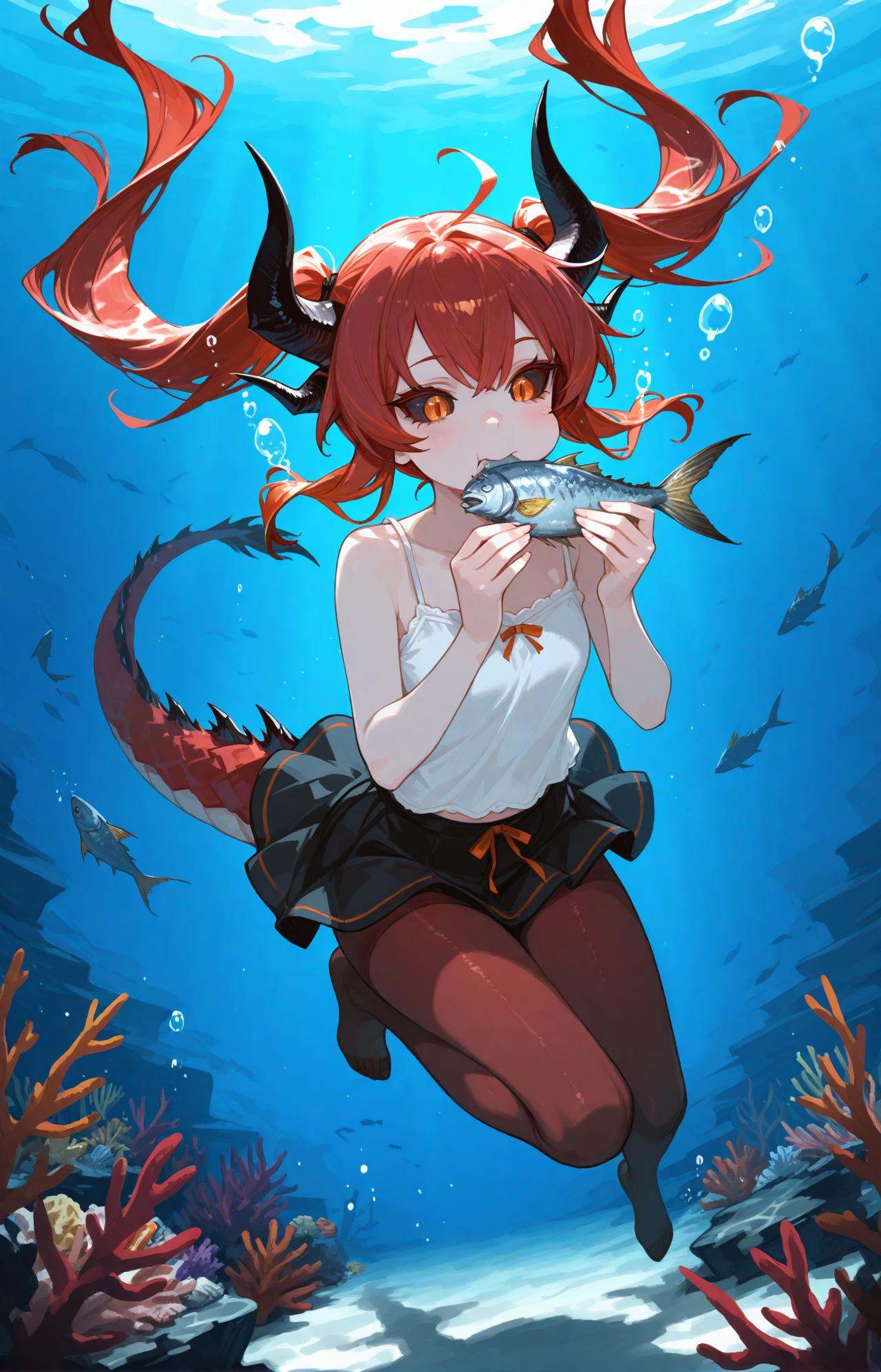 1girl,  black sclera,  red hair on Tensor.Art