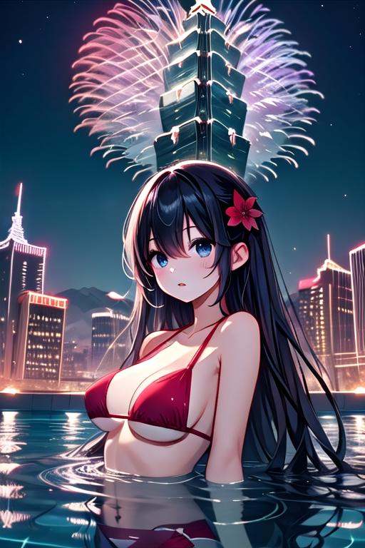 ((rooftop pool)),  ((aerial fireworks)),  taipei_101 on Tensor.Art