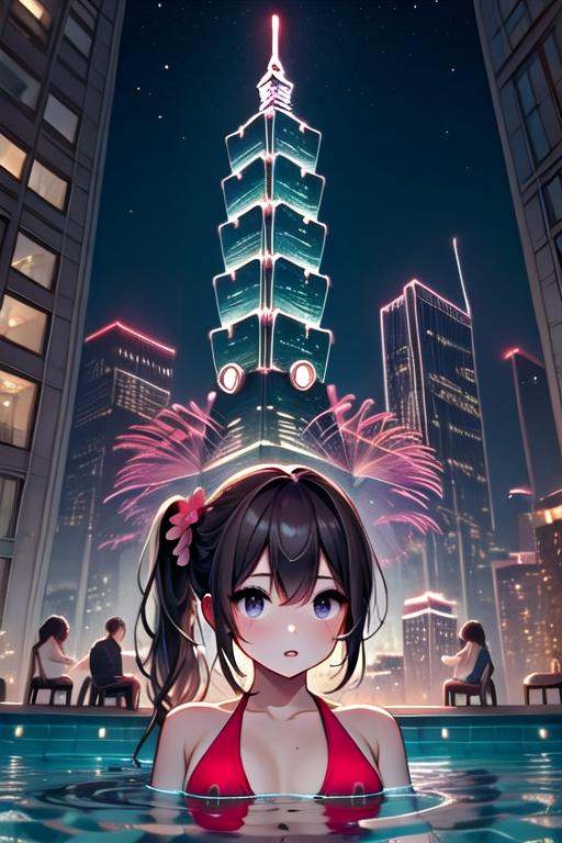 ((rooftop pool)),  ((aerial fireworks)),  taipei_101 on Tensor.Art