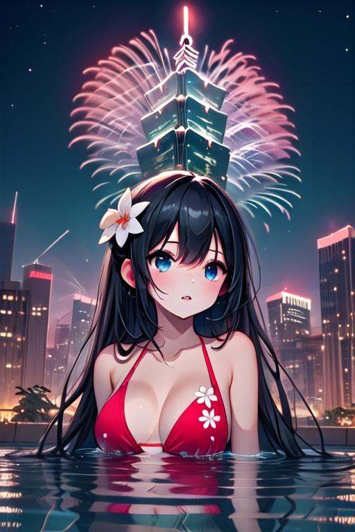 ((rooftop pool)),  ((aerial fireworks)),  taipei_101 on Tensor.Art