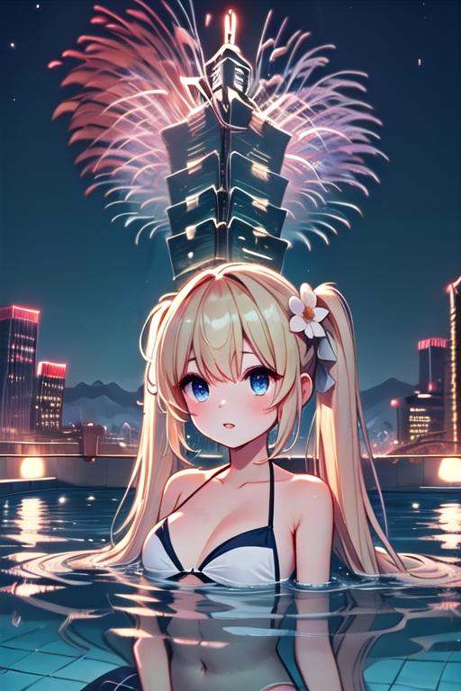 ((rooftop pool)),  ((aerial fireworks)),  taipei_101 on Tensor.Art