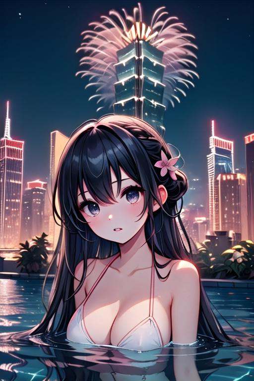 ((rooftop pool)),  ((aerial fireworks)),  taipei_101 on Tensor.Art