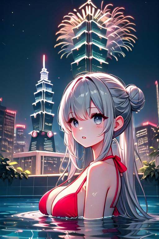 ((rooftop pool)),  ((aerial fireworks)),  taipei_101 on Tensor.Art