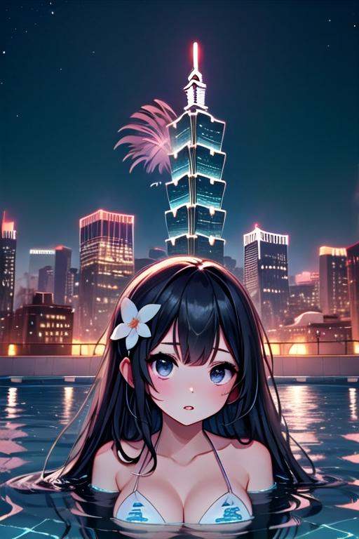 ((rooftop pool)),  ((aerial fireworks)),  taipei_101 on Tensor.Art