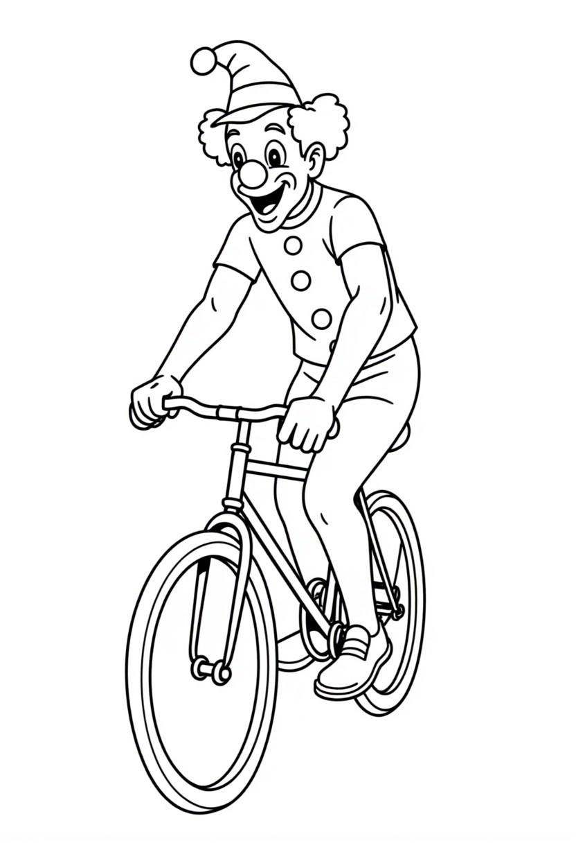 coloring page,  A clown riding a unicycle on Tensor.Art