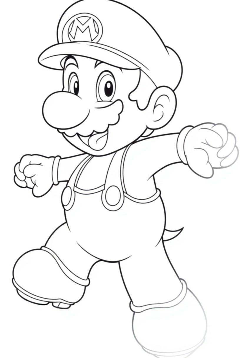 coloring page,  close up of mario on Tensor.Art