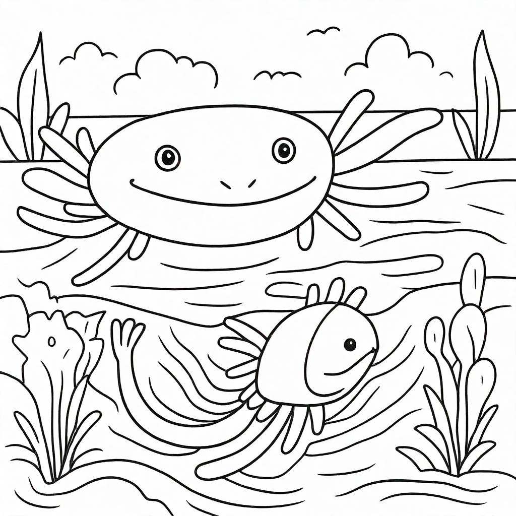 coloring page,  axolotl,  ocean on Tensor.Art