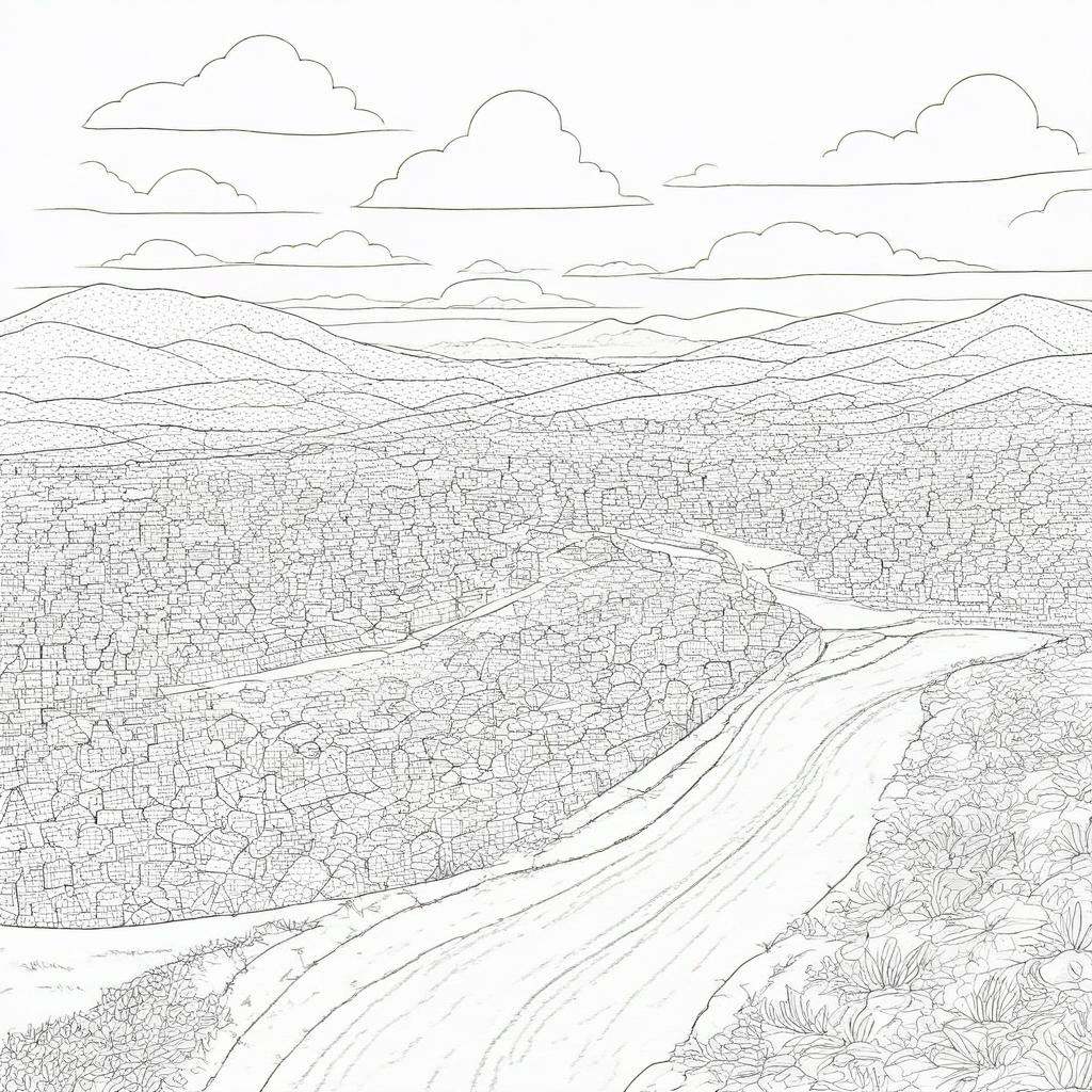 coloring page,  a landscape scenery of hills on Tensor.Art