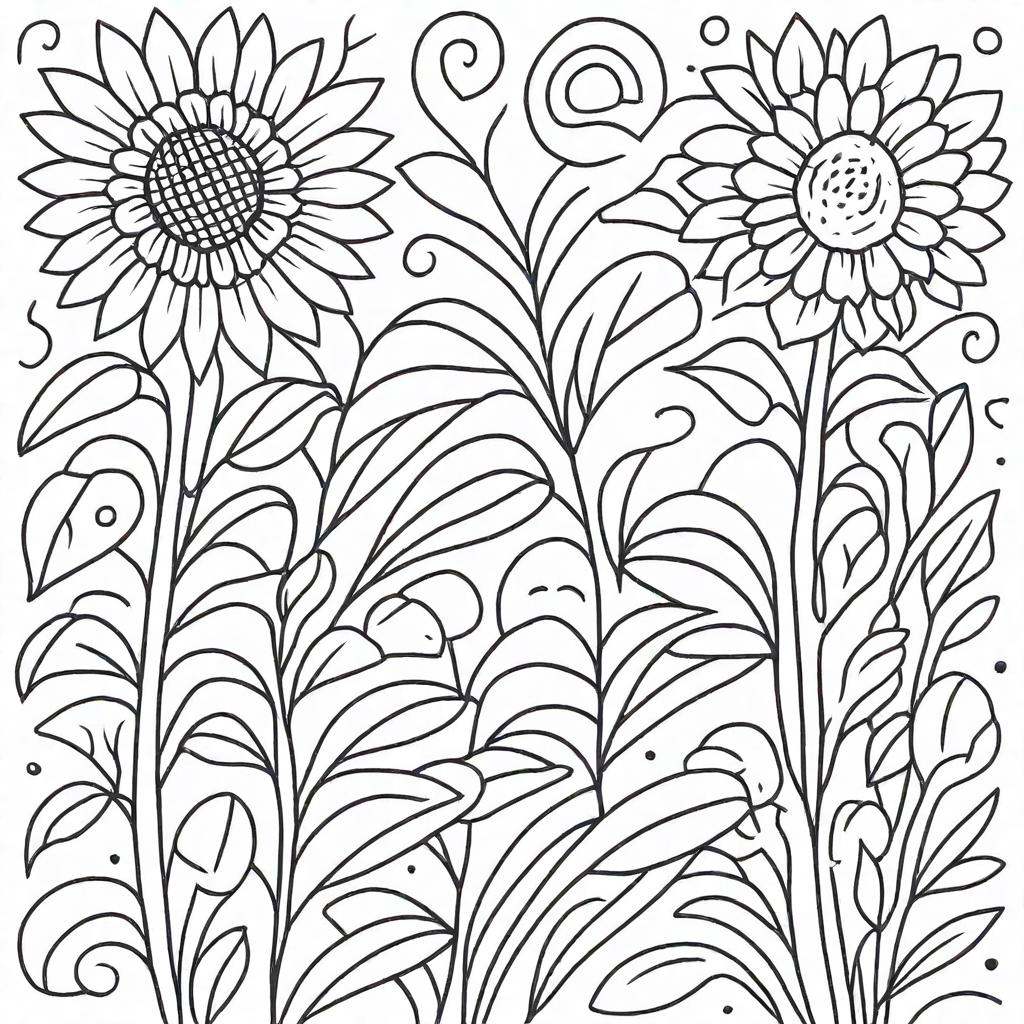 coloring page,  a sunflower on Tensor.Art