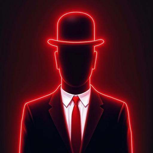 act1vate,  a man with no head wearing a suit and tie with an oversized bowler hat in bright neon red line art on Tensor.Art