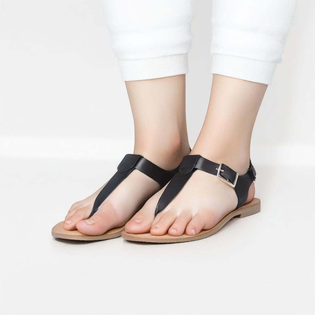 tbarsandals,  foot focus,  black footwear on Tensor.Art
