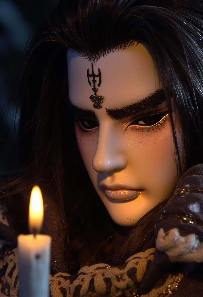 A face close-up of a thunderboltfantasy character lit by candlelight. on Tensor.Art