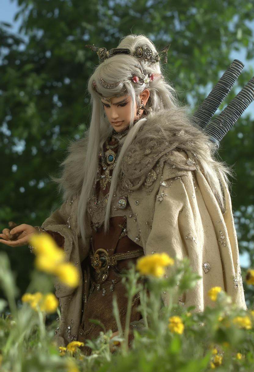 A hgh quality close-up of a thunderboltfantasy character in a sunny meadow. on Tensor.Art
