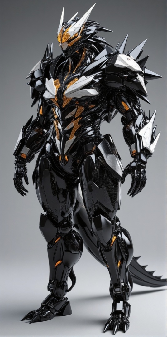 Hyper-realistic depiction of a cyborg robot mech Gundam warrior exoskeleton standing atop a smooth gradient background,  s...