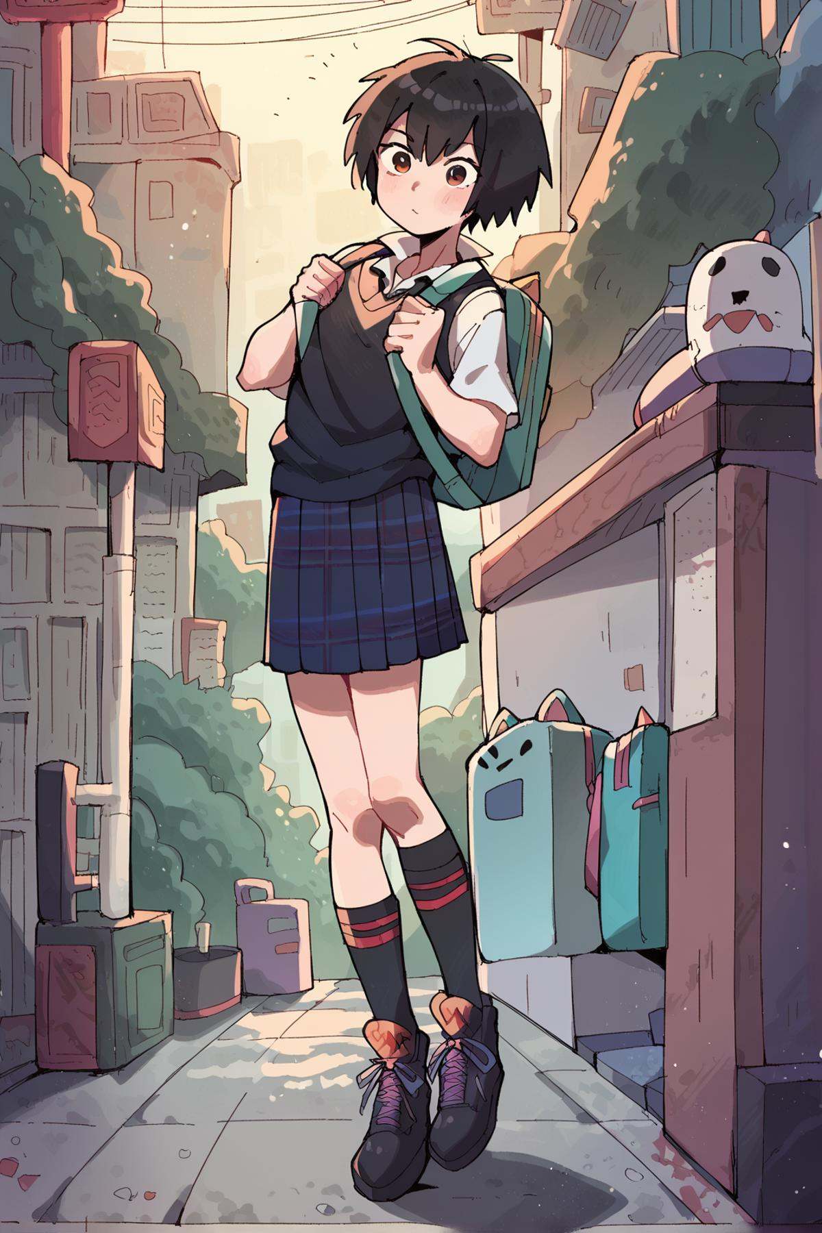 1girl,  white shirt,  black vest on Tensor.Art