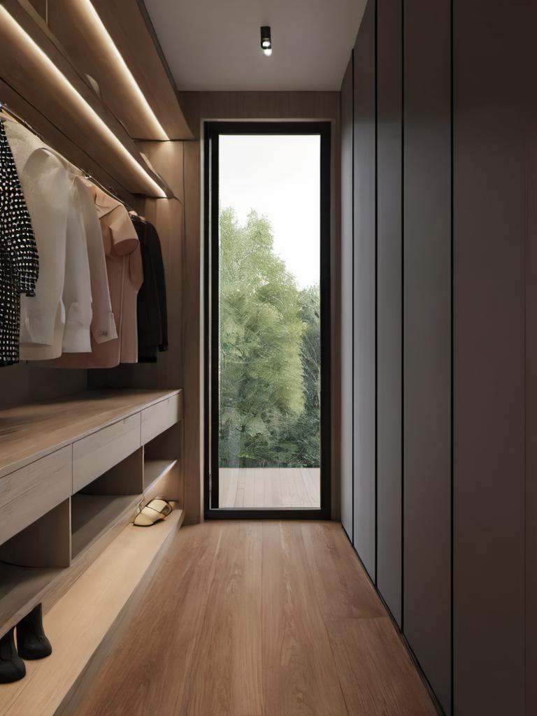 cloakroom,  wood flooring,  glass door on Tensor.Art