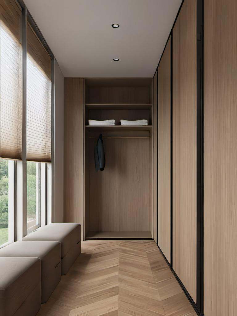 cloakroom,  wood flooring,  glass door on Tensor.Art